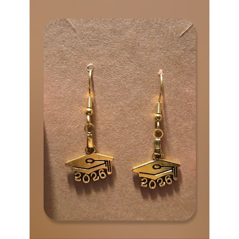 Gold 2026 Graduation Cap Dangle Earrings Class Of 2026 Graduate Gift